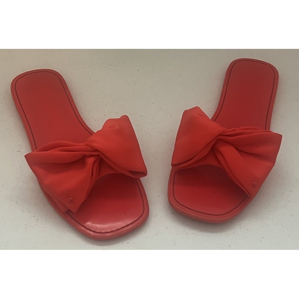 Kate Spade New York Bikini Bow Red Tomato Scarlet Flats Shoes Slides Size 8